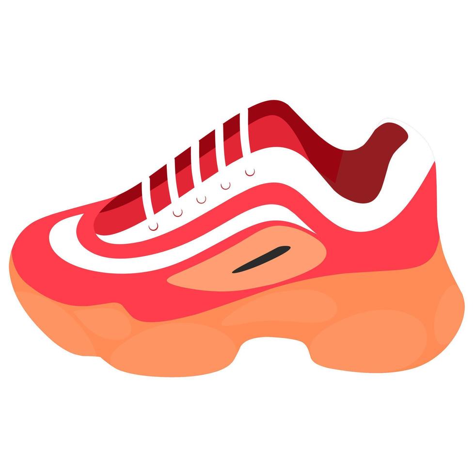 ilustración vectorial de zapatillas con suelas gruesas sobre un fondo blanco. vista lateral de zapatos de mujer de colores modernos y modernos con cordones. vector