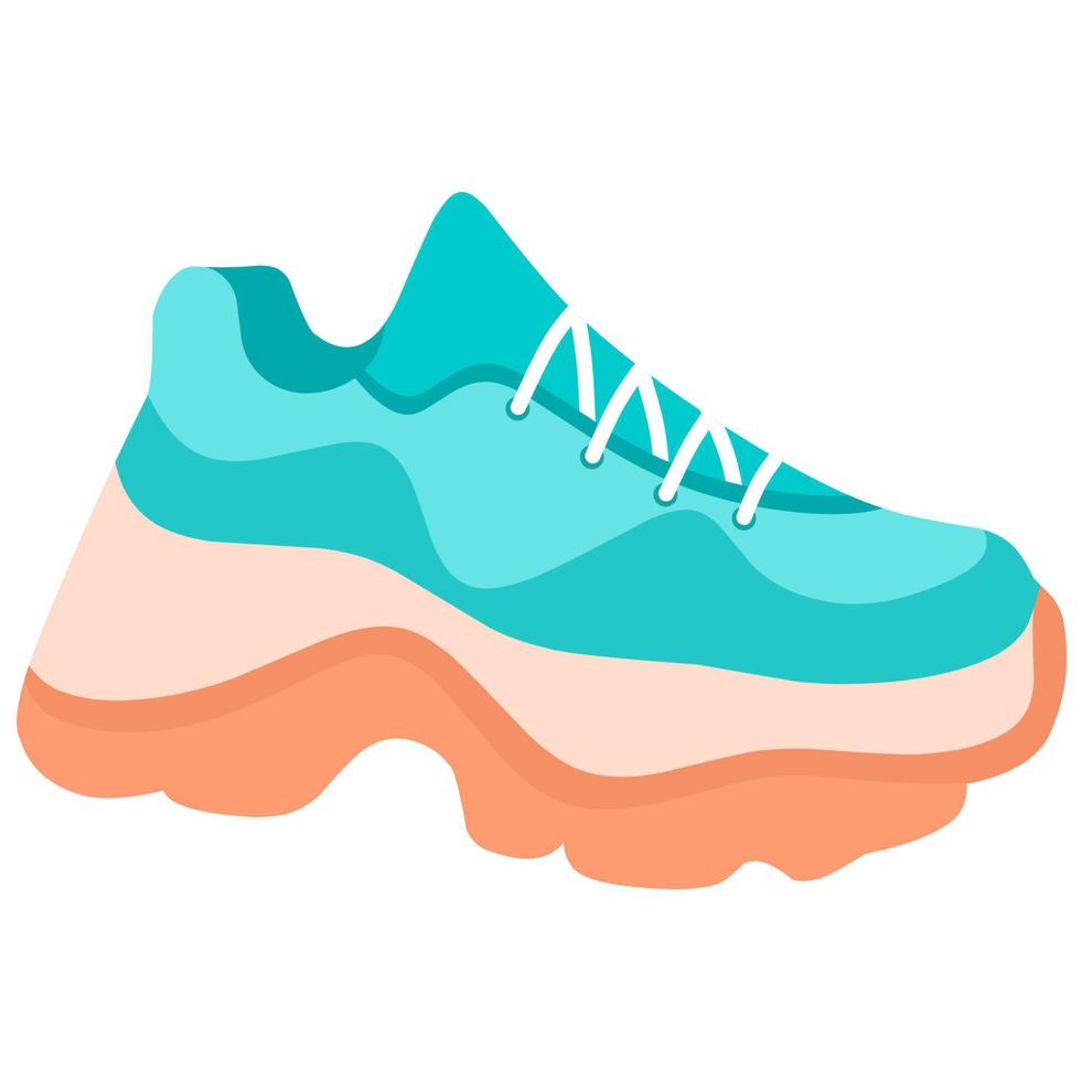 Women's sneakers with thick soles. Trendy and modern colored side view with rope on white background. Vector illustration