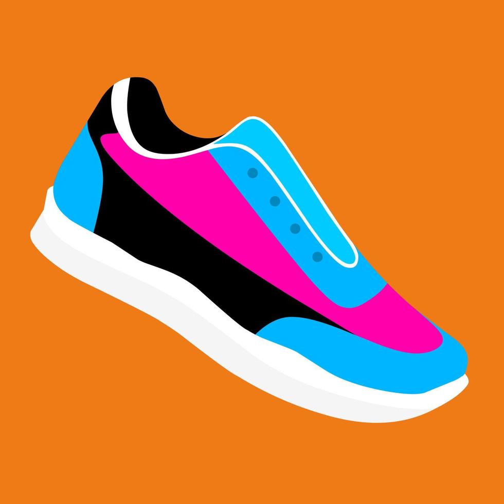 zapatillas con suela gruesa. zapatillas de mujer en un estilo plano sobre un fondo naranja. zapatillas de deporte de vista lateral de colores de moda. zapatillas de deporte de moda. ilustración vectorial vector