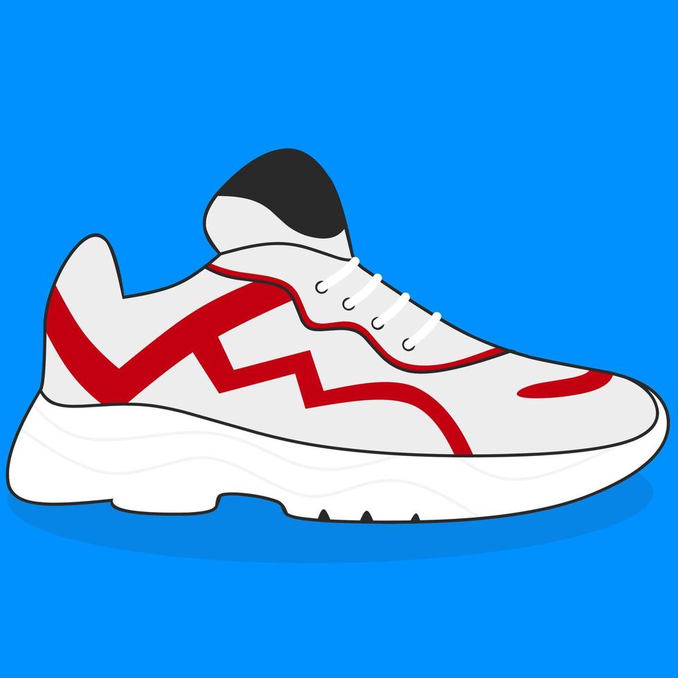 Men's sneakers with high soles. Side view of modern and trendy sport footwear. Colorful illustration of stylish footwear isolated on blue background. vector