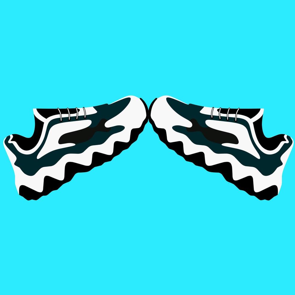 A pair of sneakers with thick soles. Men's sneakers in a flat style. Side view of sneakers on a blue background. Sneakers fashion. Vector illustration