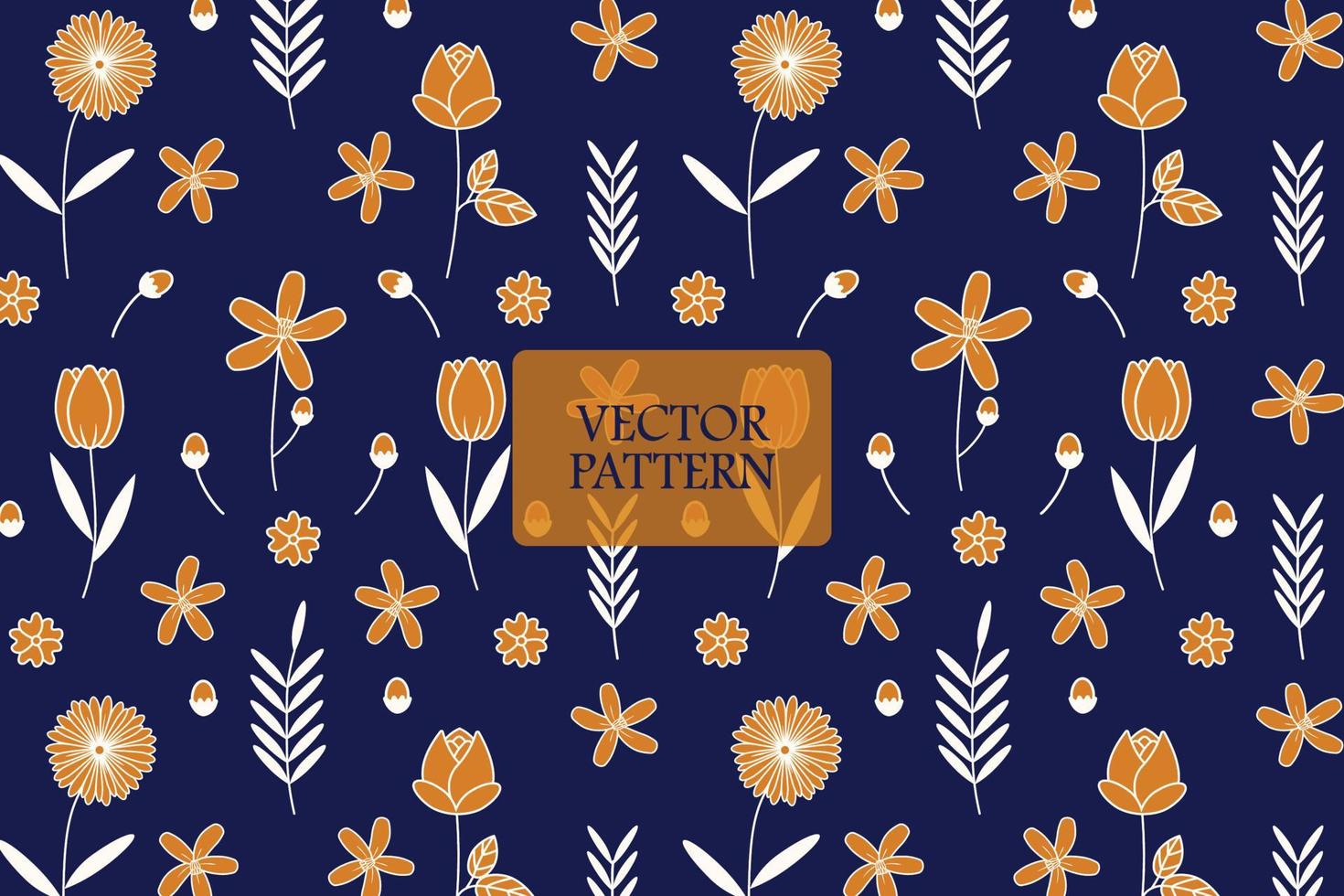 Garden flowers golden petals on a dark blue background. Seamless repeat abstract floral pattern vector