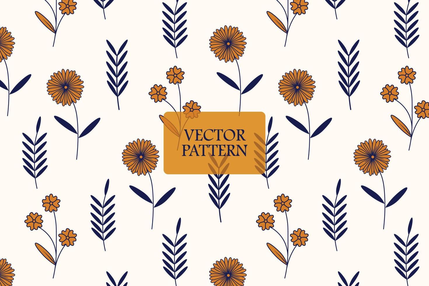 Golden daisy blooming flower on a white background. Vector abstract floral seamless repeat pattern