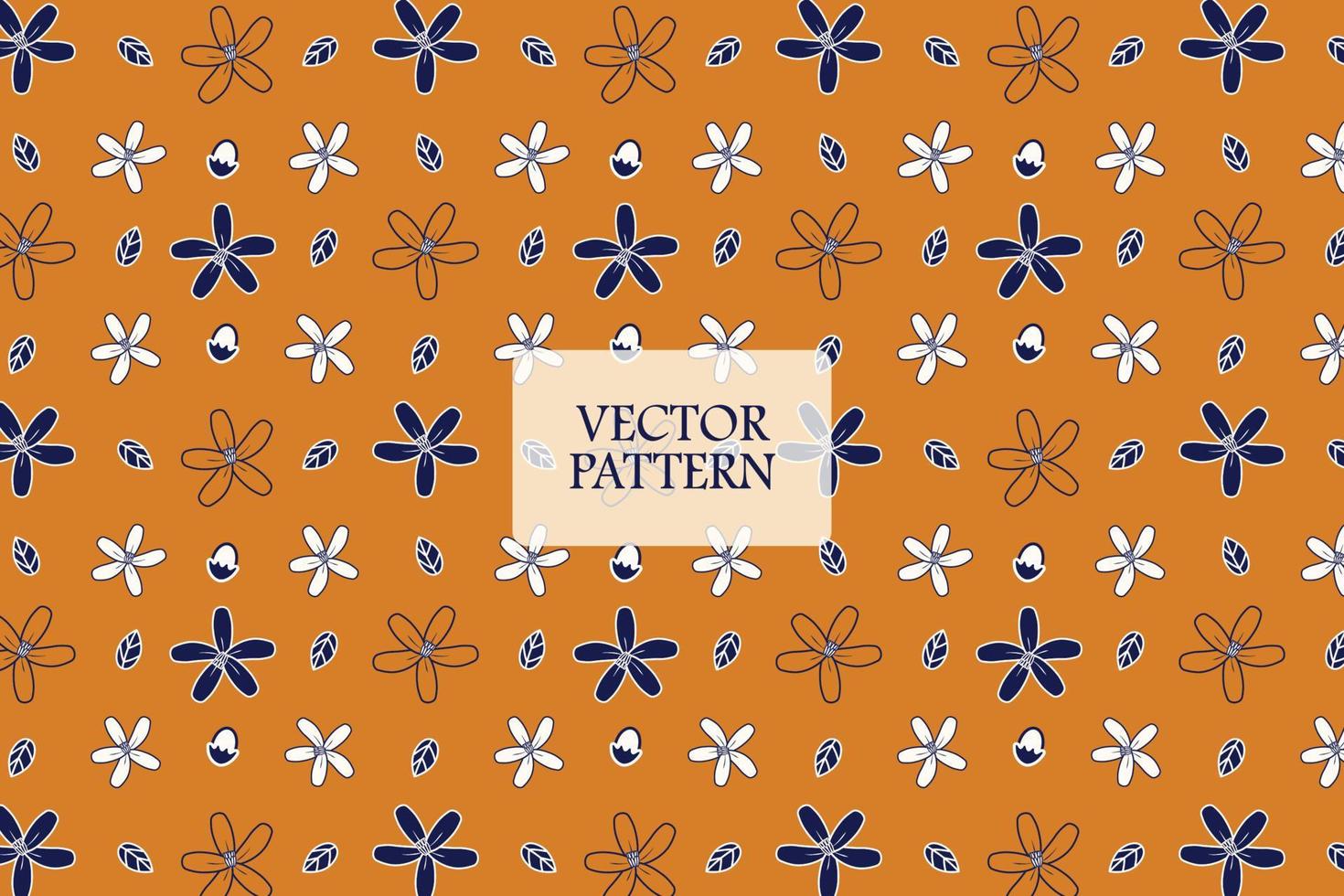 Ditsy cute dark blue and white floral on a brown background. Seamless repeat vector pattern