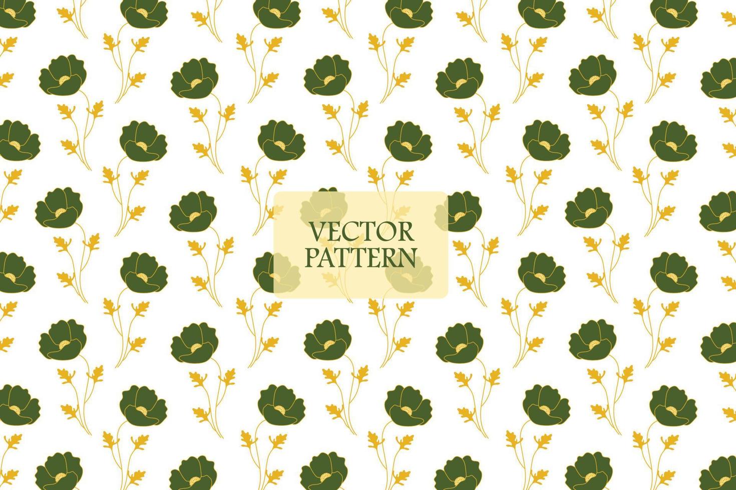 Golden leaf green petal poppy flower abstract vector seamless repeat pattern