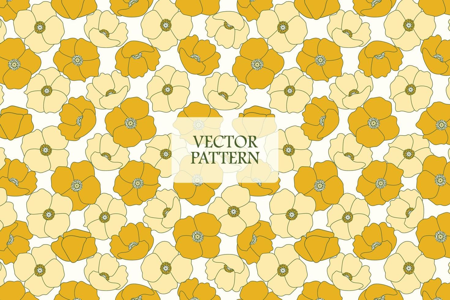 flor de pétalo amarillo amapola jardín de verano fondo blanco vector abstracto patrón de repetición sin costuras