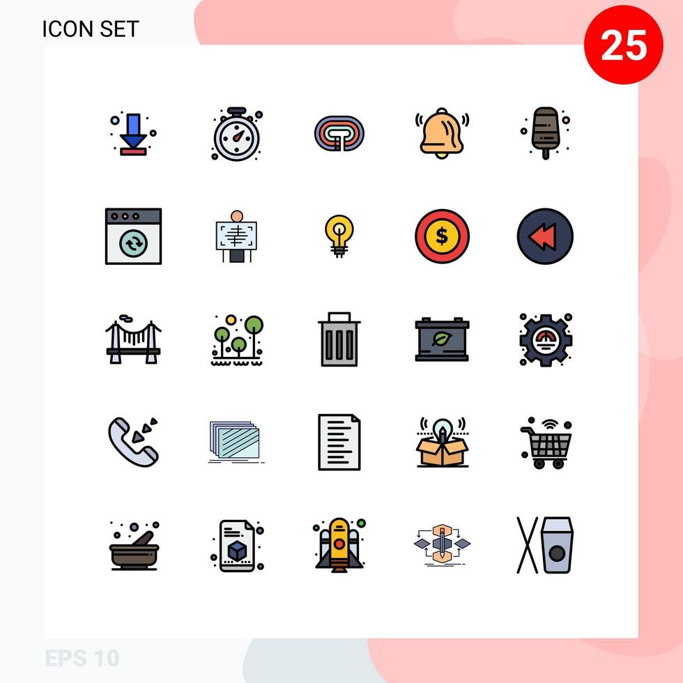 paquete de 25 modernos signos y símbolos de colores planos de línea rellena para medios de impresión web, como elementos de diseño de vectores editables de comunicación de crema de estadio de alimentos de aplicaciones