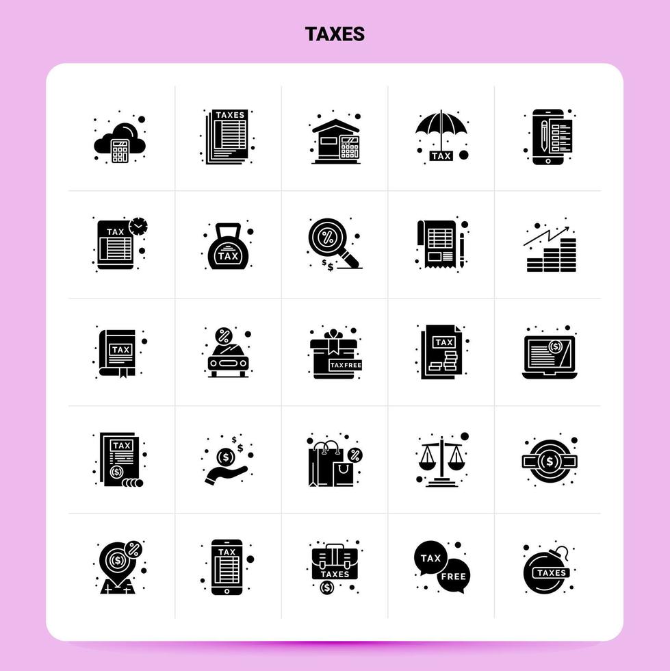 Solid 25 Taxes Icon set Vector Glyph Style Design Black Icons Set Web and Mobile Business ideas design Vector Illustration