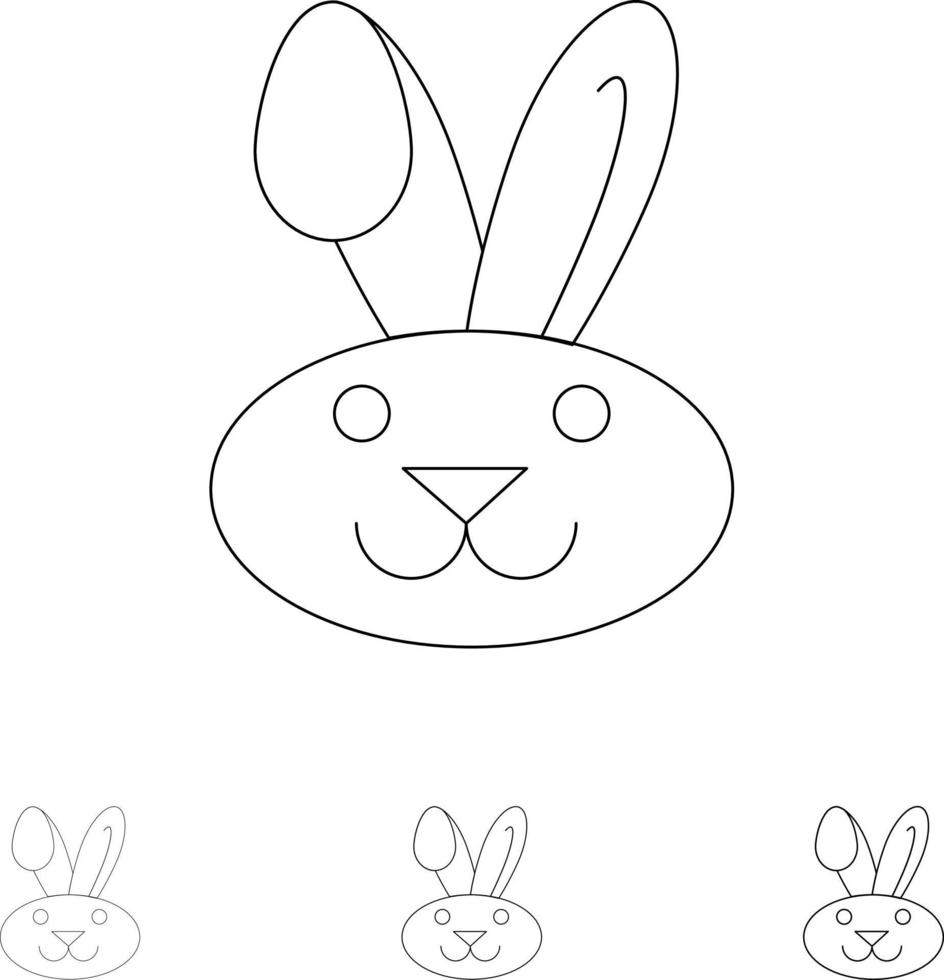 Bunny Easter Rabbit Bold and thin black line icon set vector