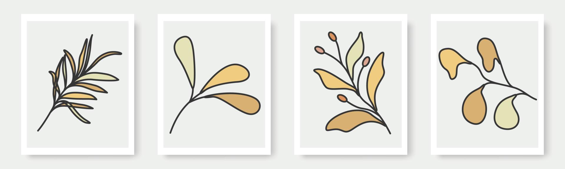 set of hand drawn shapes and floral design elements. Exotic jungle leaves. Abstract contemporary modern trendy illustrations element icon vector