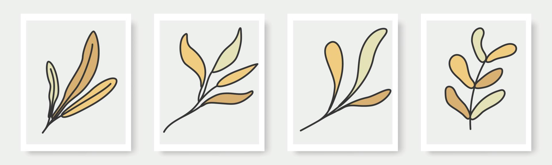 conjunto de formas dibujadas a mano y elementos de diseño floral. hojas exóticas de la selva. icono de elemento de ilustraciones de moda moderno contemporáneo abstracto vector