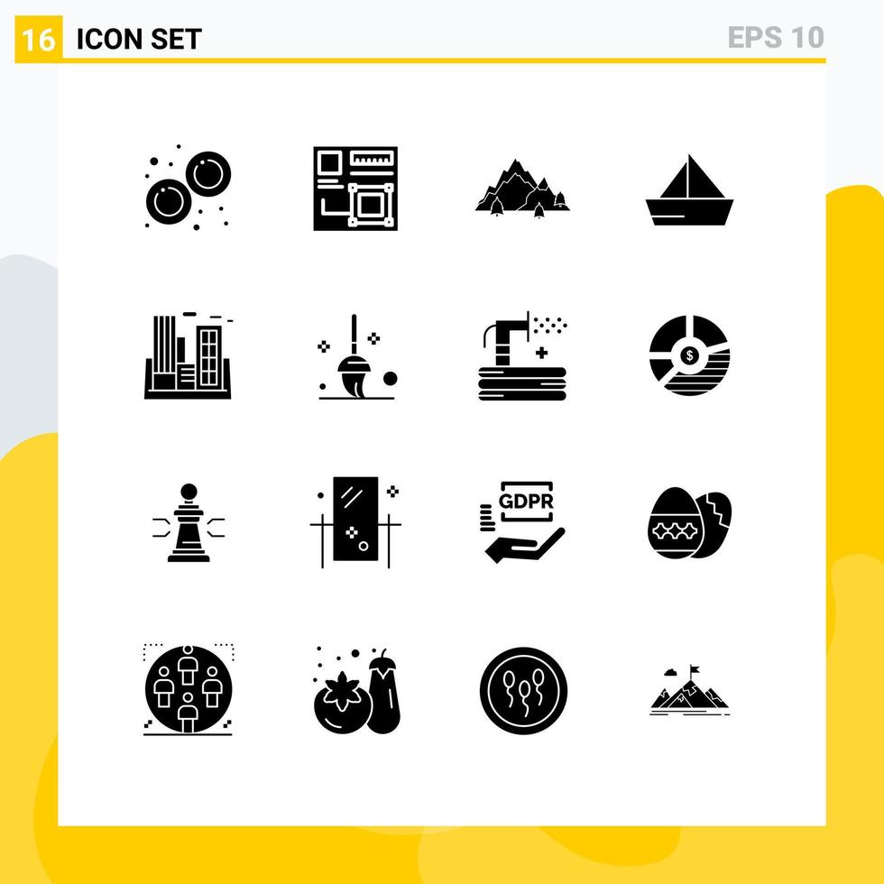 Set of 16 Modern UI Icons Symbols Signs for vehicles sail web boat nature Editable Vector Design Elements