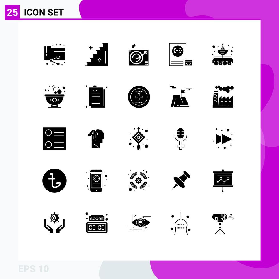 Pack of 25 creative Solid Glyphs of data transfer antenna gramophone planning develop Editable Vector Design Elements