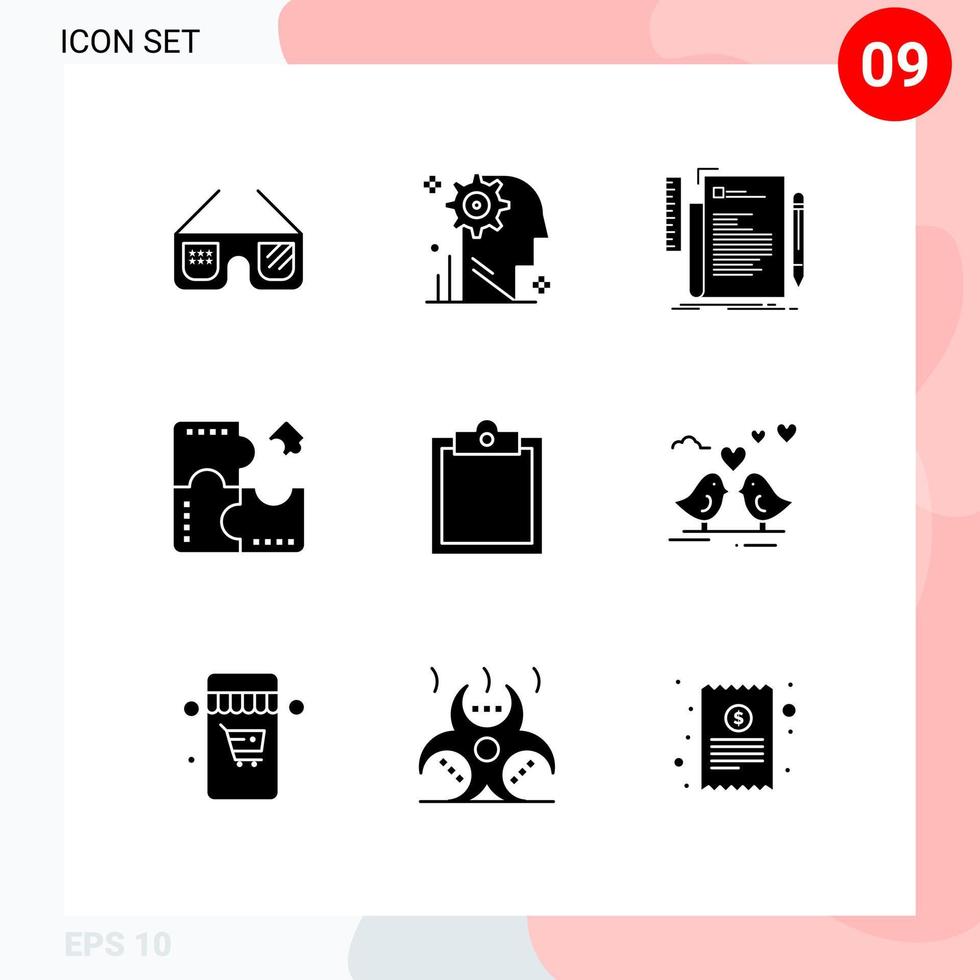 Modern Set of 9 Solid Glyphs and symbols such as jigsaw application
