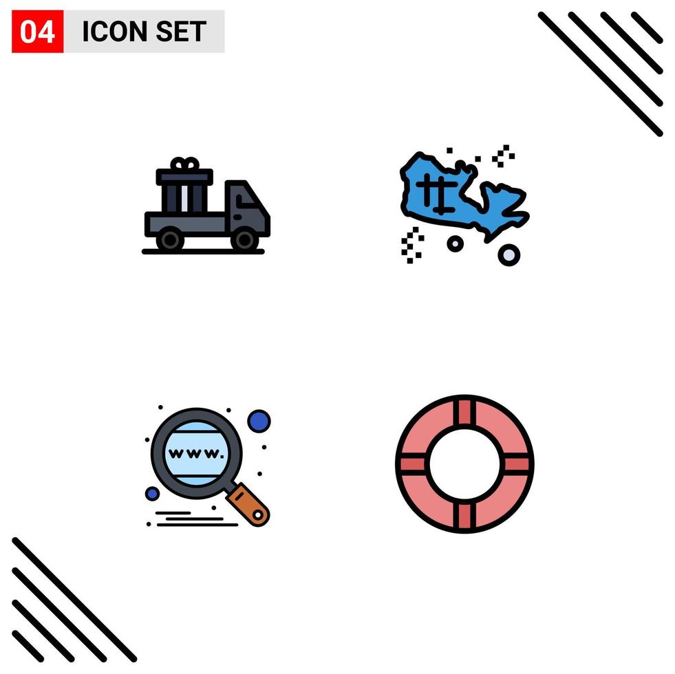 Stock Vector Icon Pack of 4 Line Signs and Symbols for delivery engine truck treasure search Editable Vector Design Elements