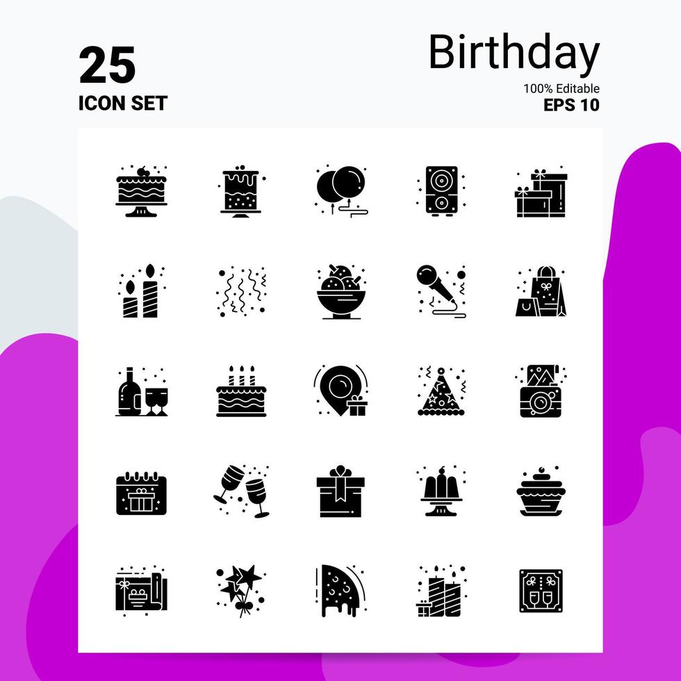 25 Birthday Icon Set 100 Editable EPS 10 Files Business Logo Concept Ideas Solid Glyph icon design vector