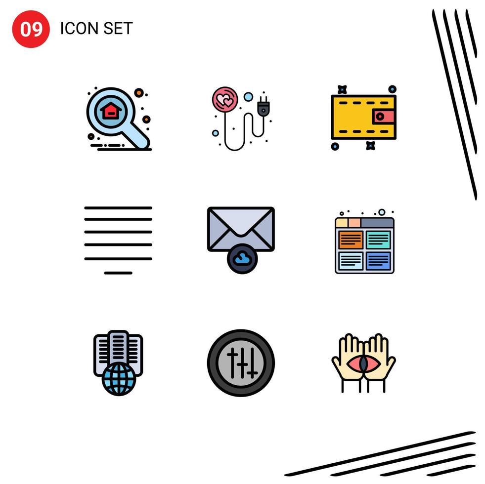 9 Filledline Flat Color concept for Websites Mobile and Apps board envelope wallet cloud center Editable Vector Design Elements