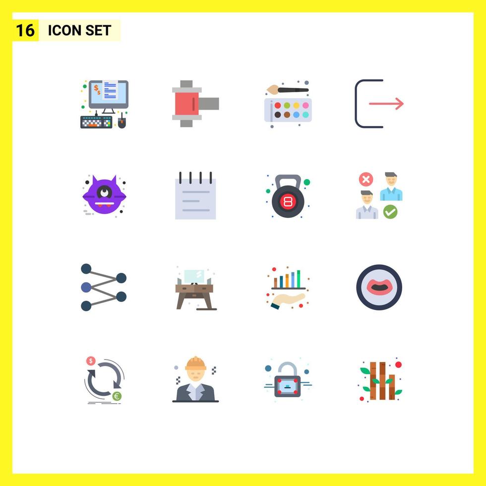 Group of 16 Modern Flat Colors Set for cat ui back to school multimedia paint palette Editable Pack of Creative Vector Design Elements