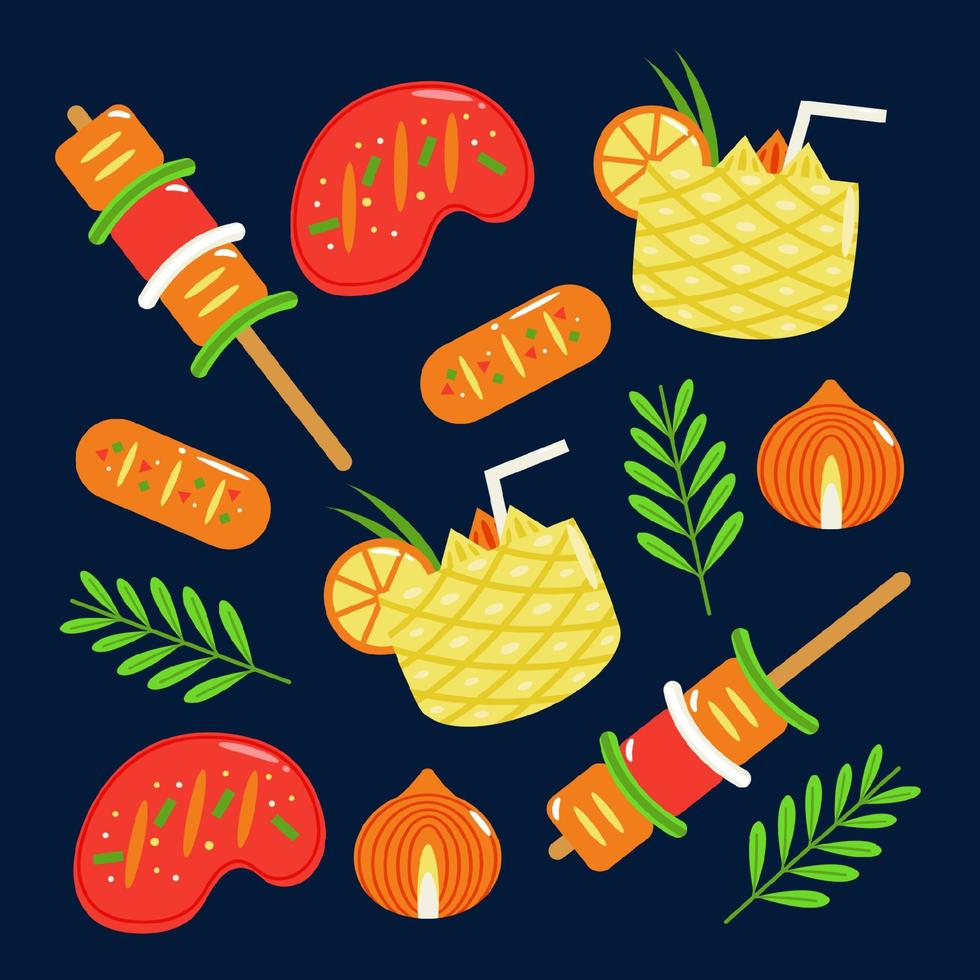 Mexican food, barbecue and pineapple juice pattern vector