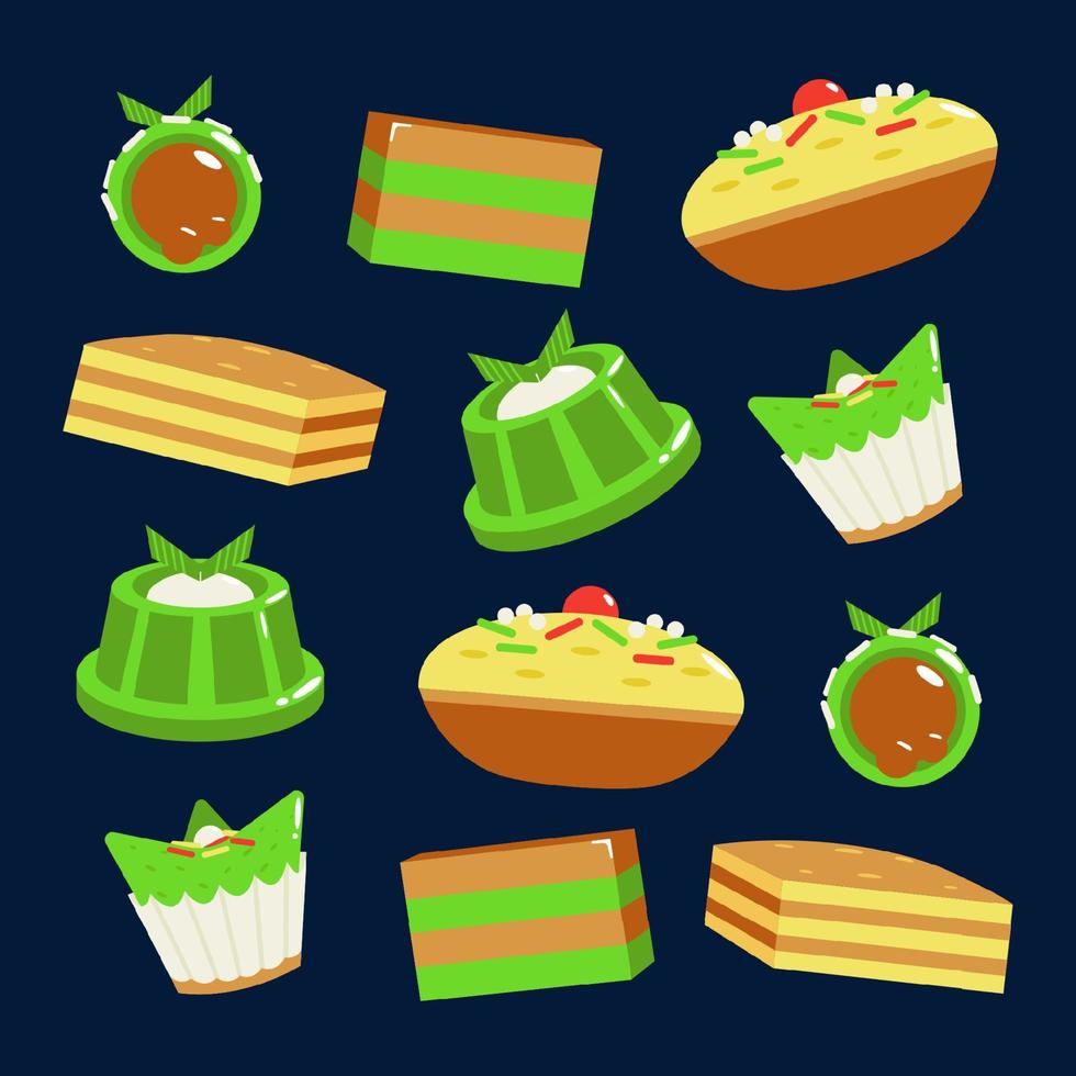 Indonesian food, pandan and palm sugar cake pattern vector