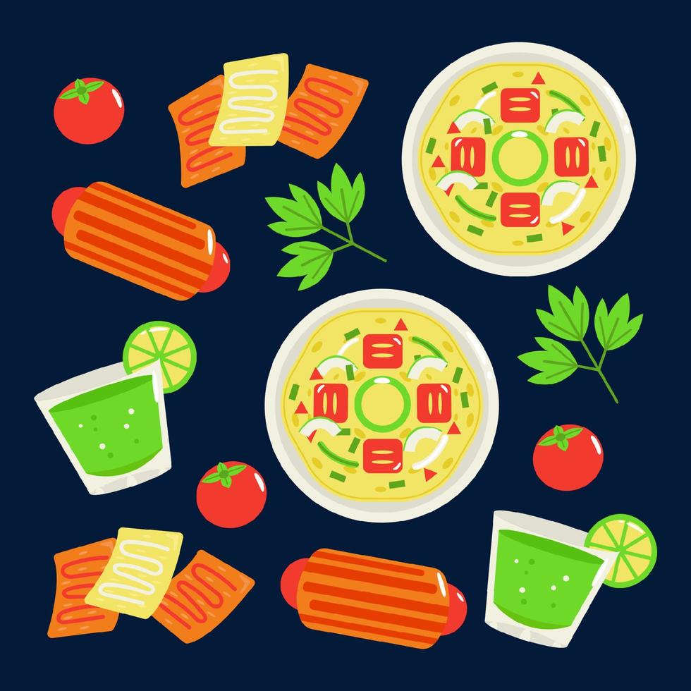 Mexican food. Tacos, tequila and snacks pattern vector