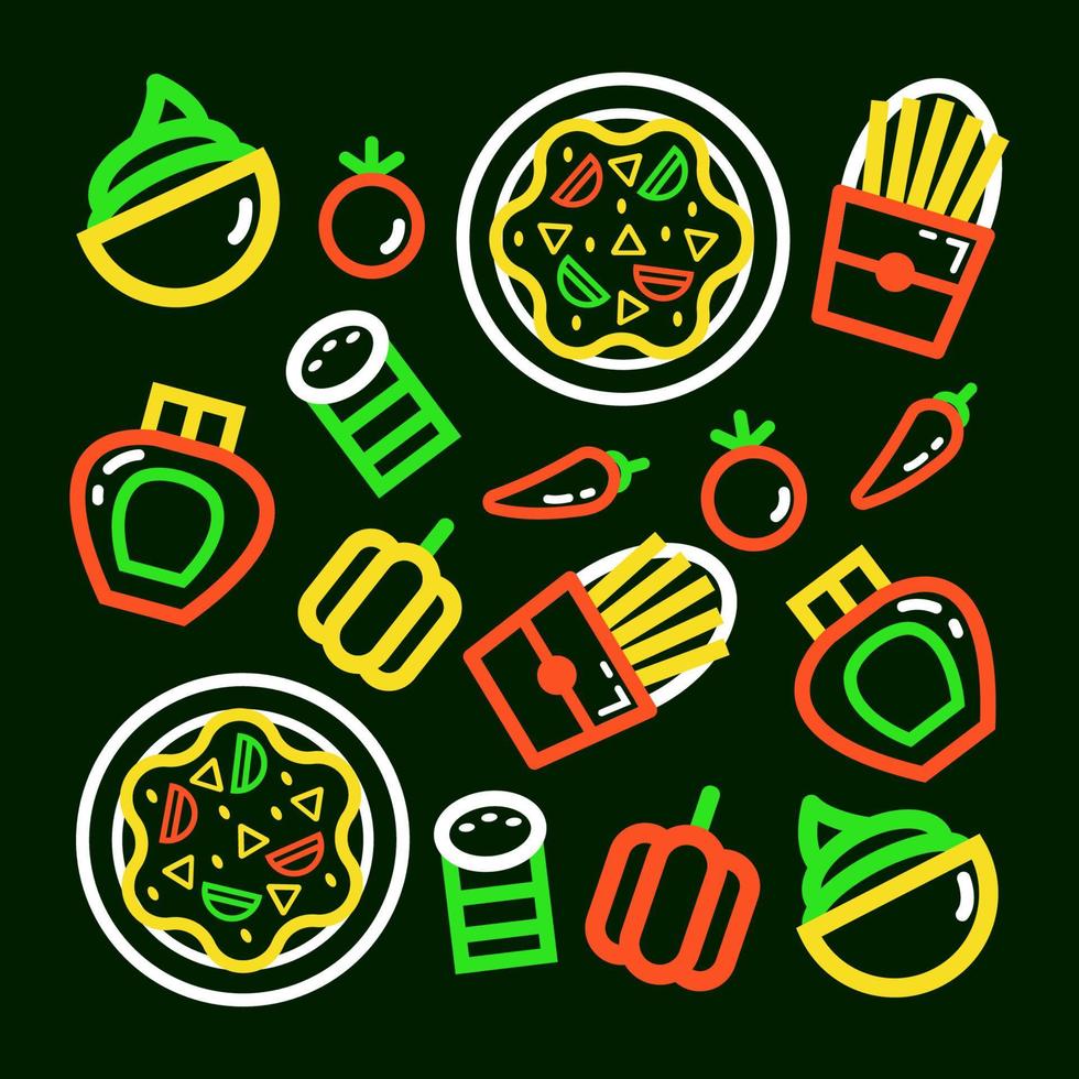 Mexican food, burrito and french fries outline pattern vector