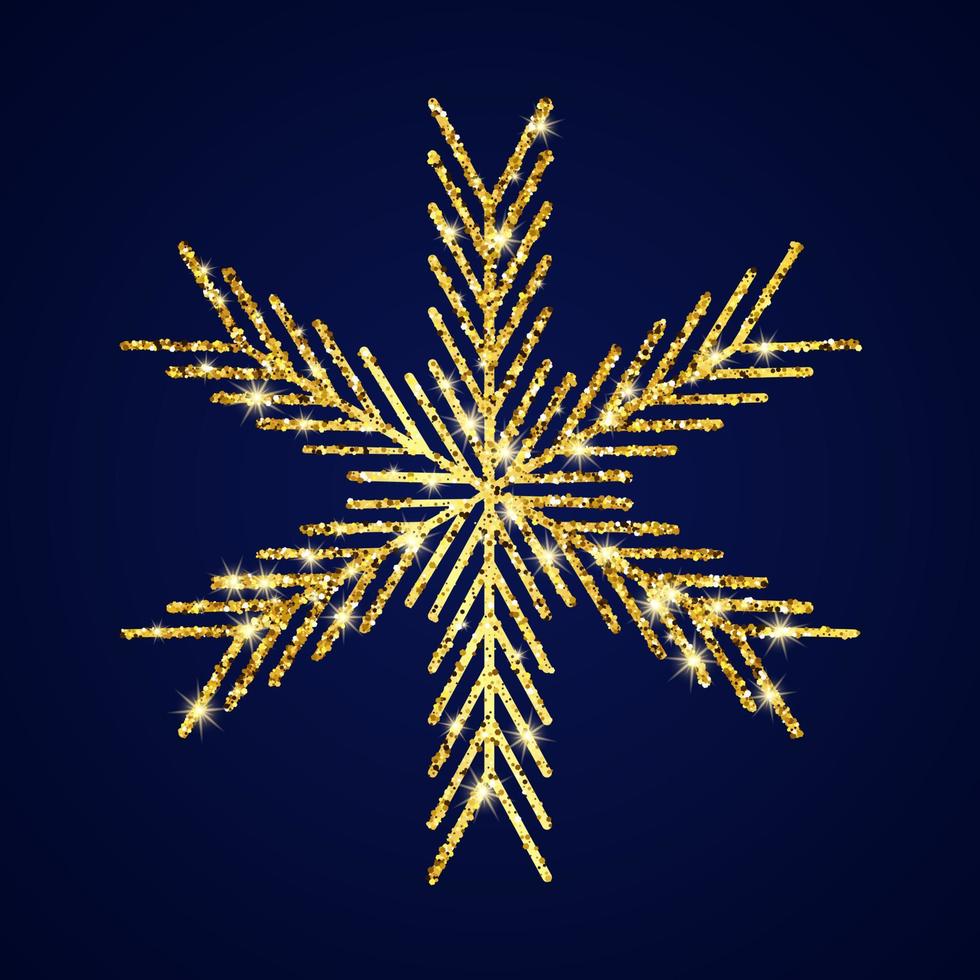 copo de nieve de brillo dorado sobre fondo azul oscuro. elementos de decoración de navidad y año nuevo. ilustración vectorial vector