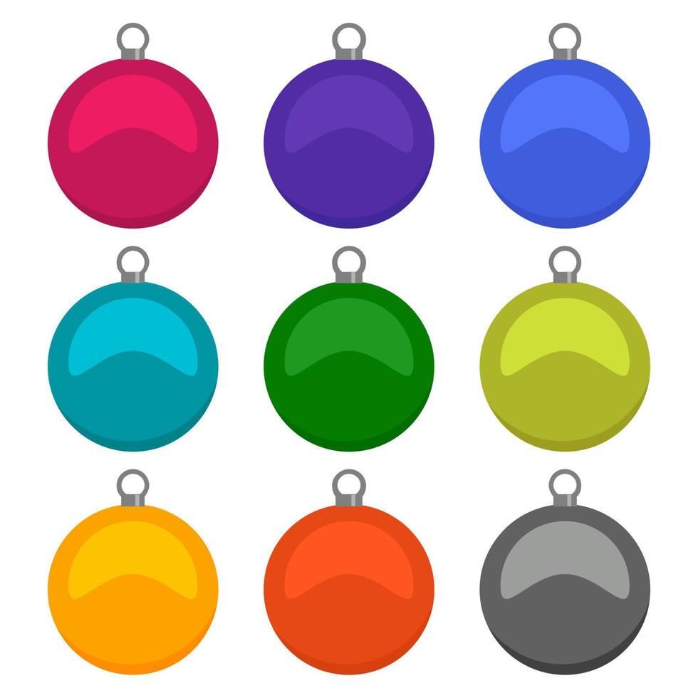 nueve bolas de Navidad multicolores sobre un fondo blanco. ilustración vectorial vector