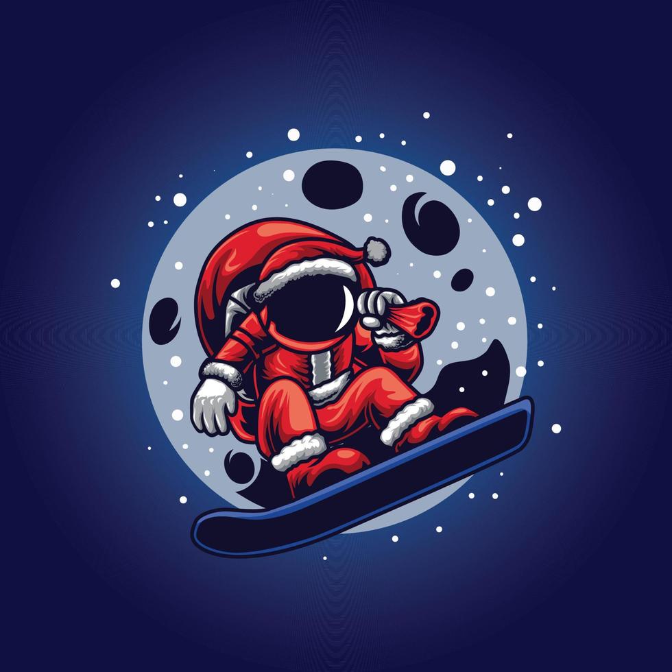 astro santa surfeando bajo nevadas ilustración vector