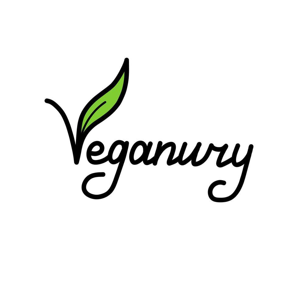 Vegan handdrawn text green vector lettering illustration.