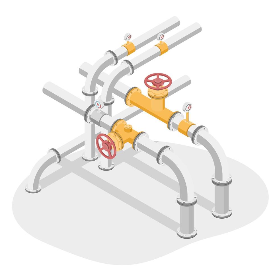 Valves and Piping technicians engineering service maintenance appliances for Gas pumping station gas industry and gas transport system isometric vector isolated