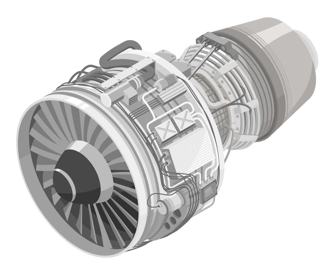 diagrama de ingeniería de tecnología de gas de turbina de avión simple de motor a reacción dentro del equipo para mantenimiento isométrico aislado en blanco vector