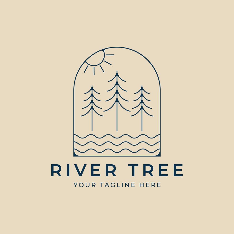 logotipo minimalista de arte de línea de árbol de río con diseño de ilustración de vector de emblema