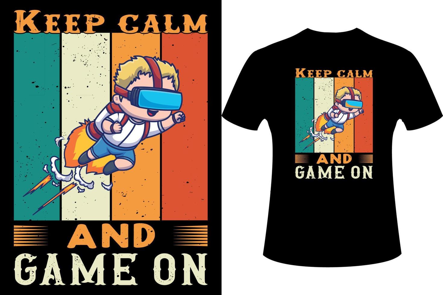 mantén la calma y juega con el diseño de camisetas de juegos con eslogan para niños y otros. diseño de vectores de juegos.