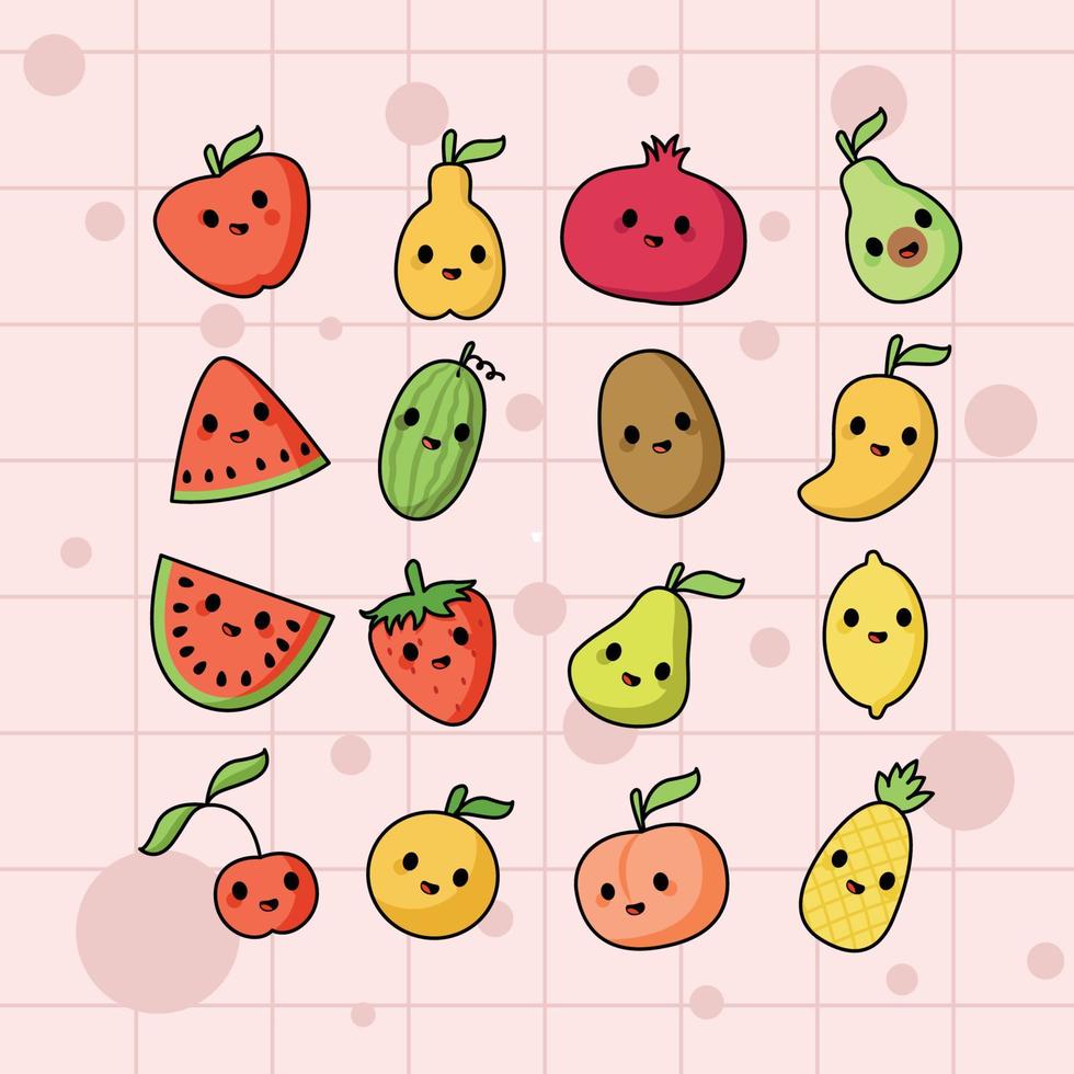 vector de ilustración de personaje de fruta linda y fruta feliz