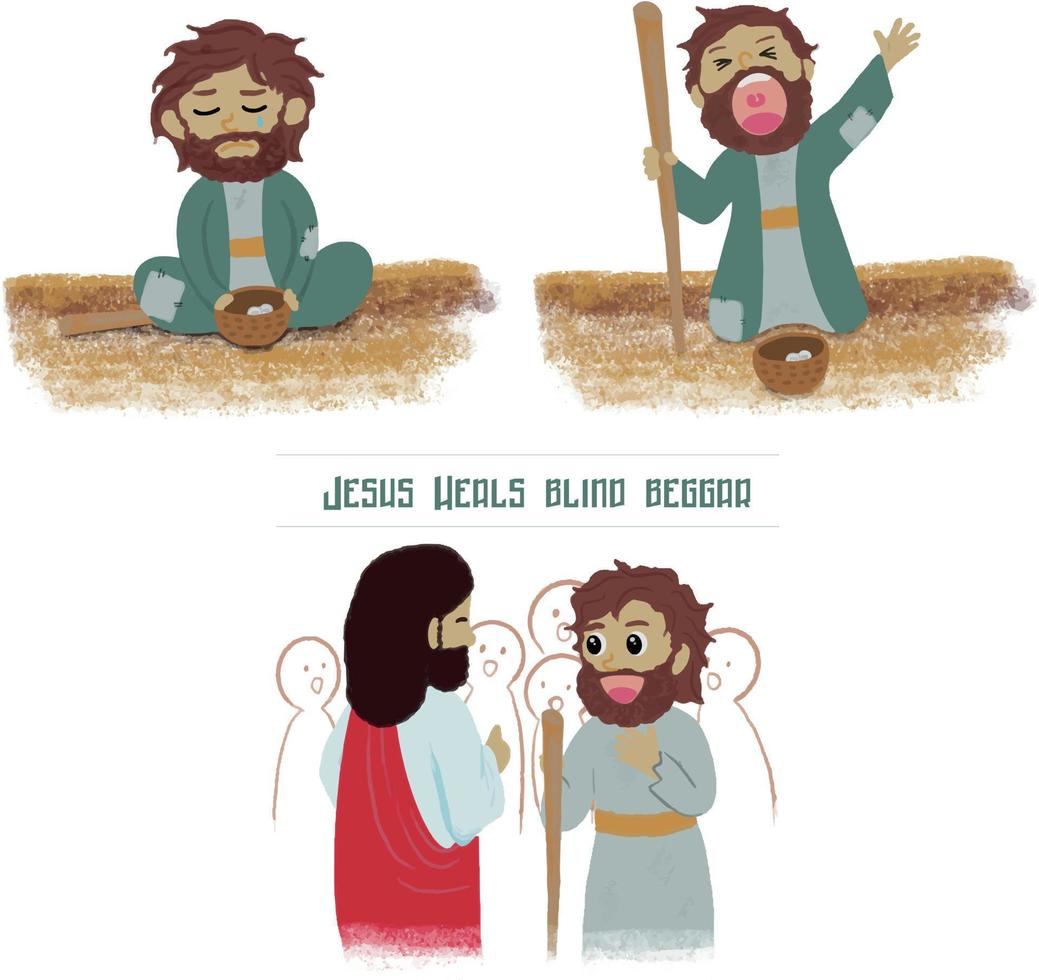 Jesus heals a blind beggar vector