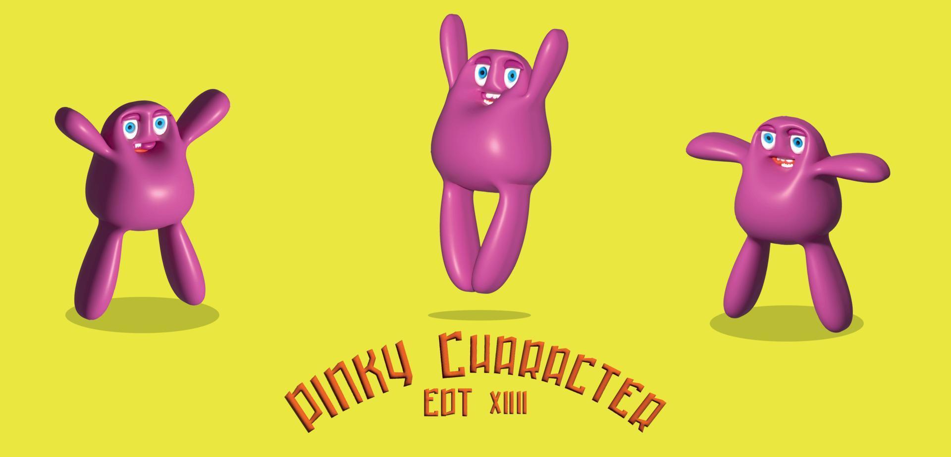 Set of 3d pinky simple character on a yellow background. vector