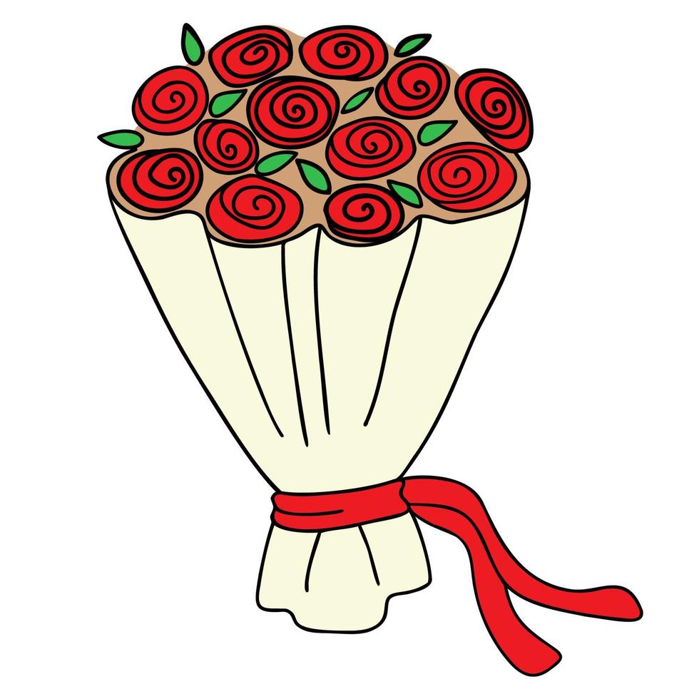 ilustración vectorial - un ramo y un ramo de rosas con un lazo. ilustración para el día de san valentín, día de san valentín, 8 de marzo. estilo de dibujo. vector