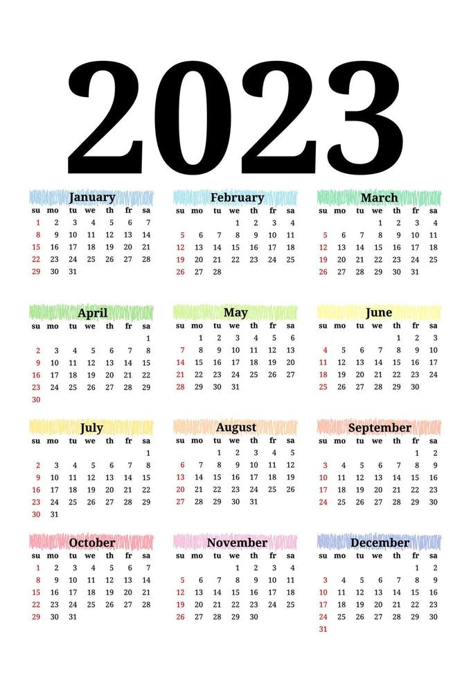 Calendar for 2023 isolated on a white background. Sunday to Monday, business template. Vector illustration