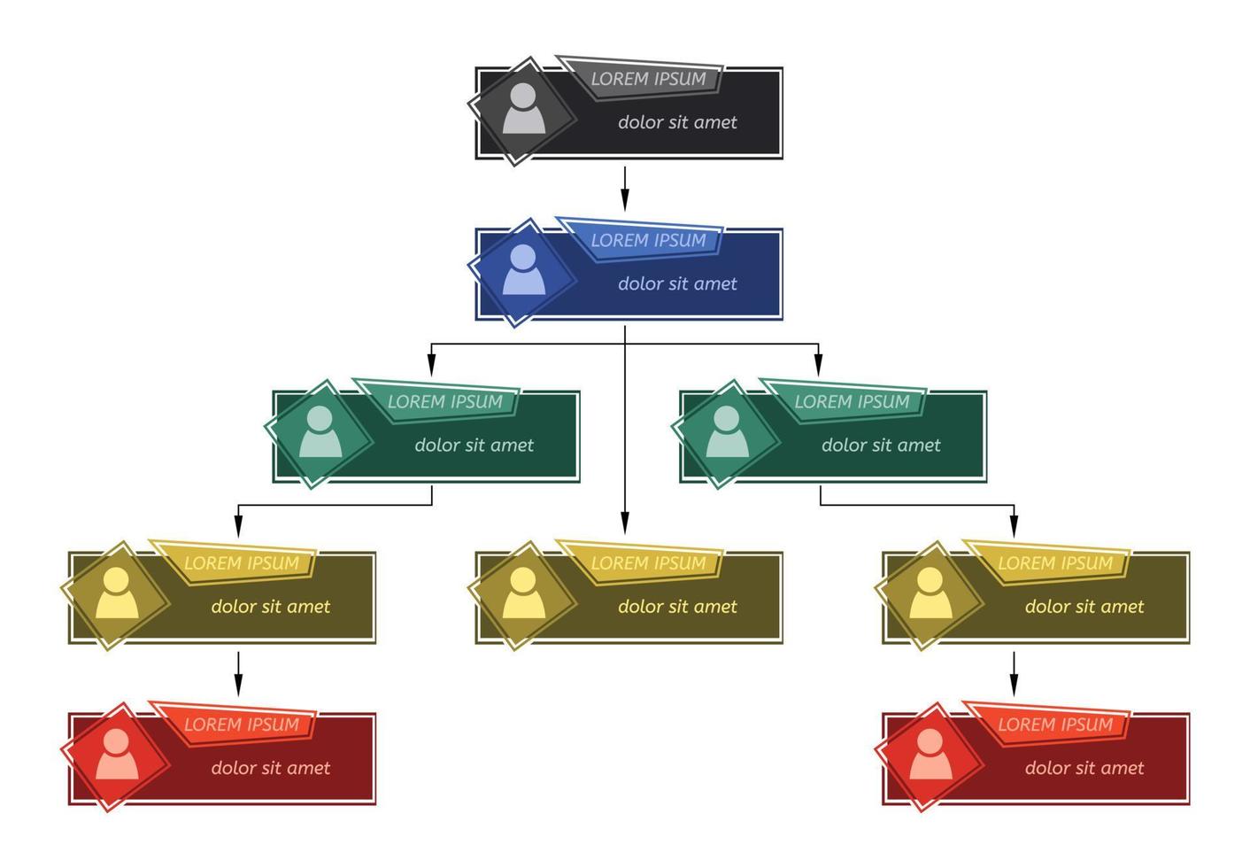Colorful business structure concept, corporate organization chart scheme with people icons. Vector illustration.