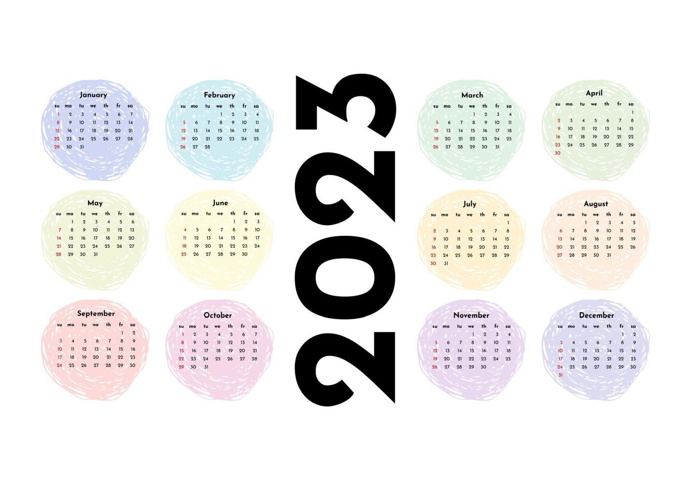 Calendar for 2023 isolated on a white background. Sunday to Monday, business template. Vector illustration