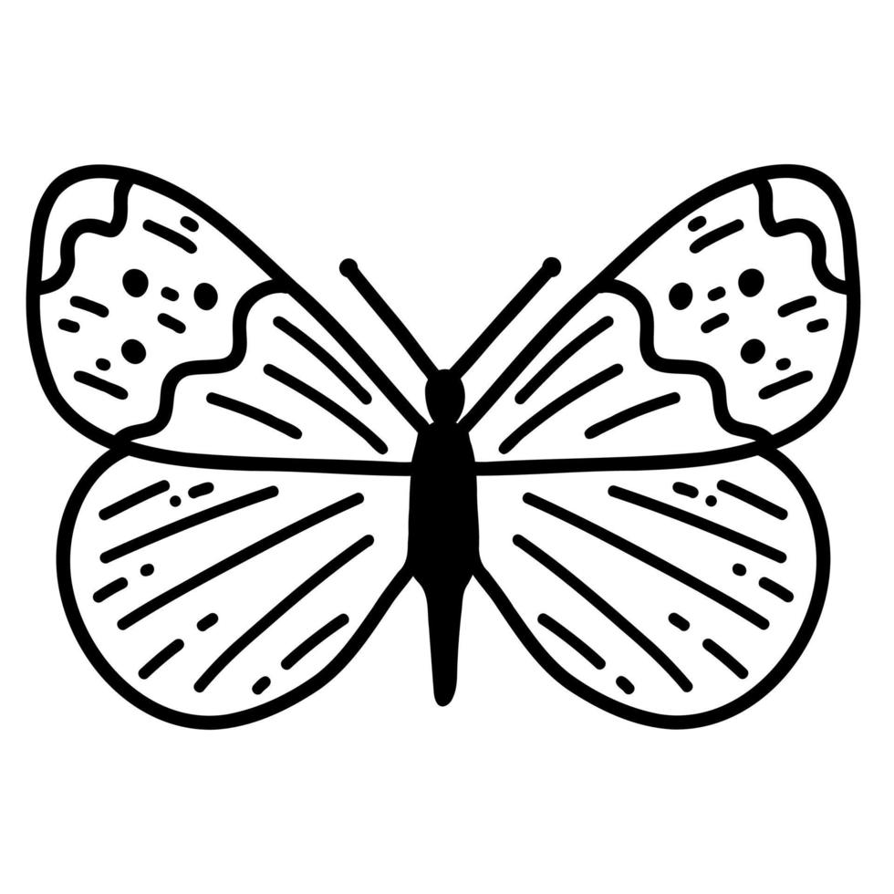 mariposa garabato dibujada a mano. ilustración de boceto vectorial, arte de contorno negro de insecto para diseño web, icono, impresión, página de color vector