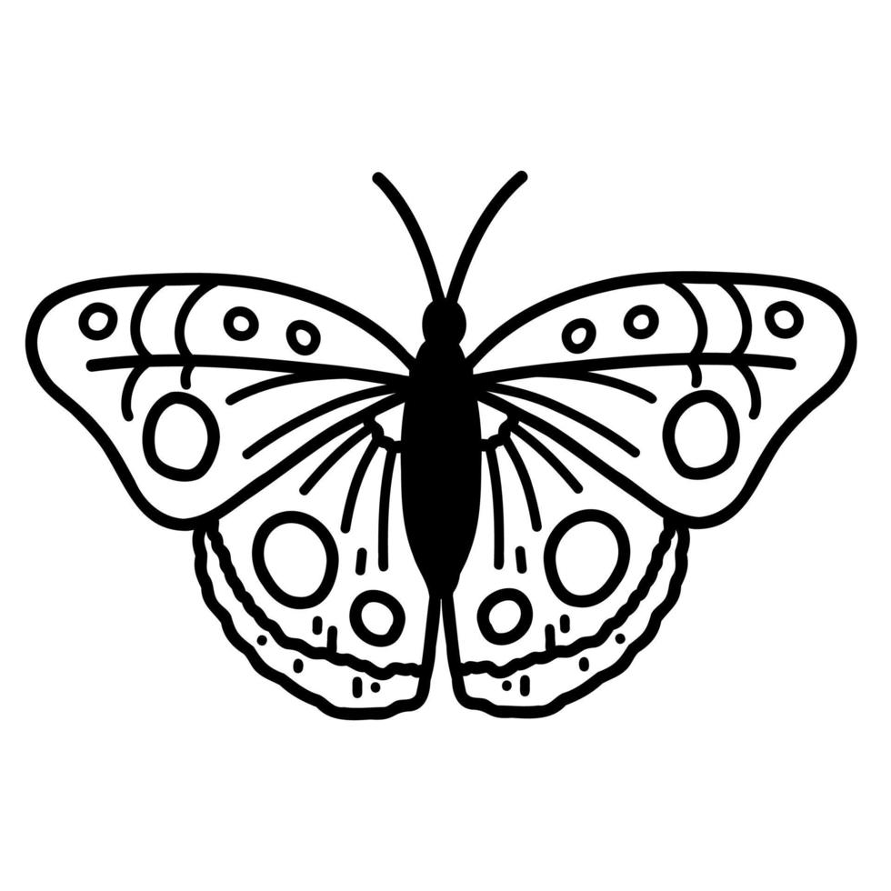 Hand drawn doodle butterfly. Vector sketch illustration, black outline art of insect for web design, icon, print, coloring page