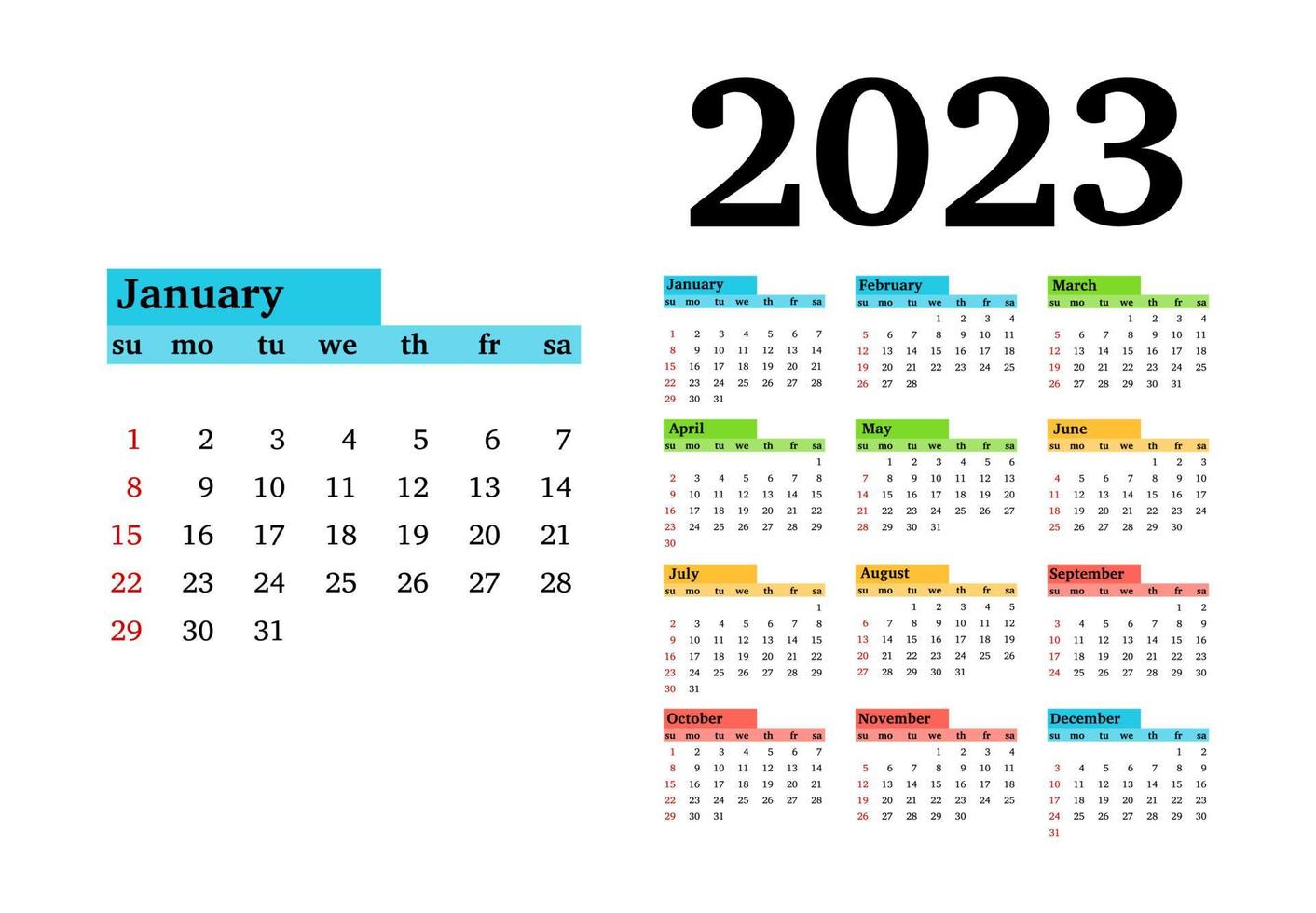 Calendar for 2023 isolated on a white background vector