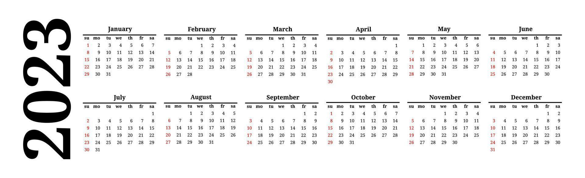 Calendar for 2023 isolated on a white background vector