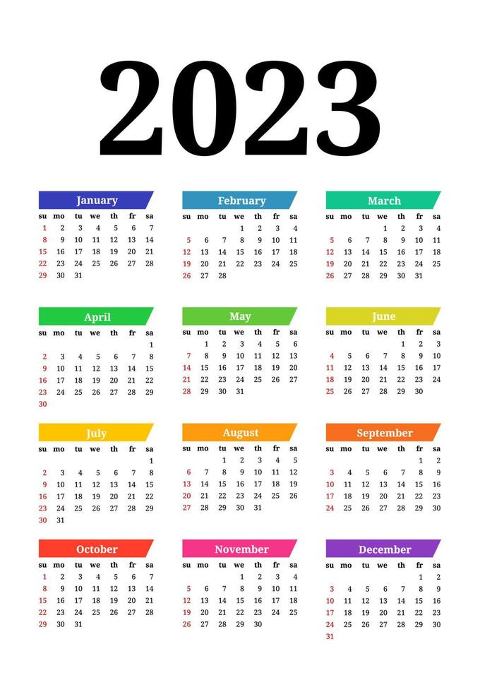 calendario para 2023 aislado en un fondo blanco vector