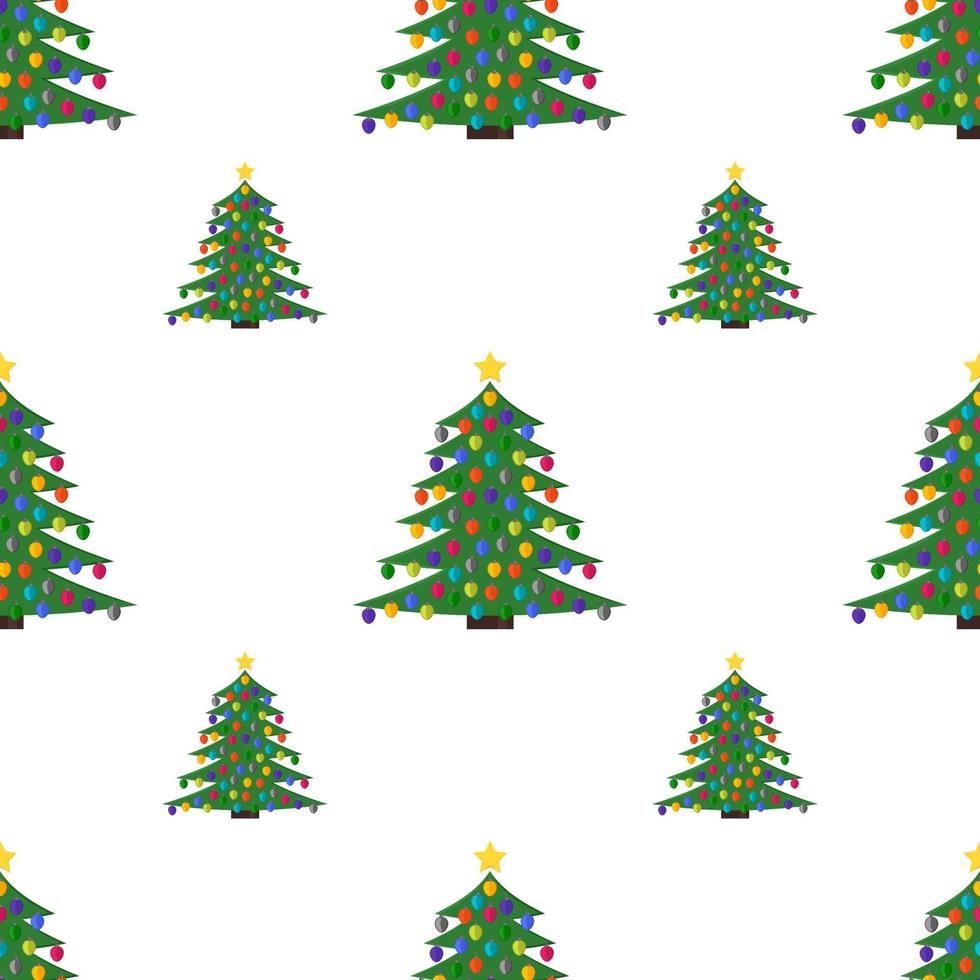 Seamless pattern with Christmas tree with Christmas balls and a star on the top. Vector illustration.