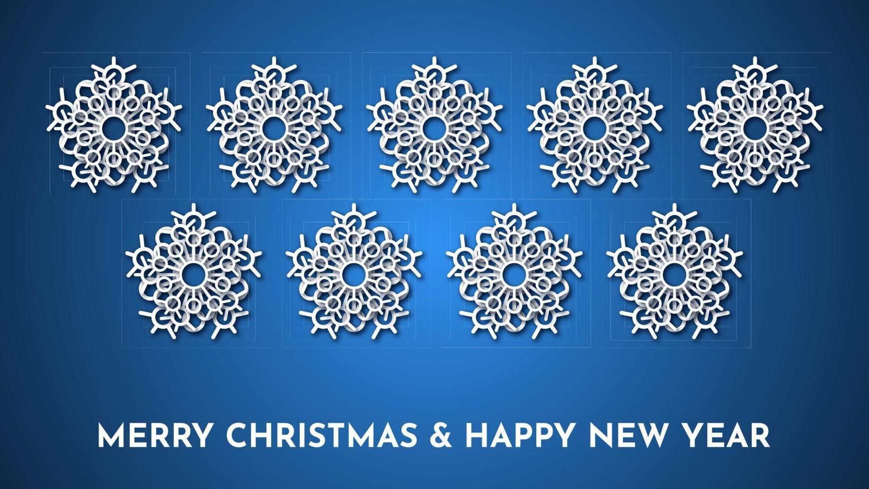 Christmas dark blue background with white paper glitter snowflakes. New year snowflakes holiday decoration. Vector illustration