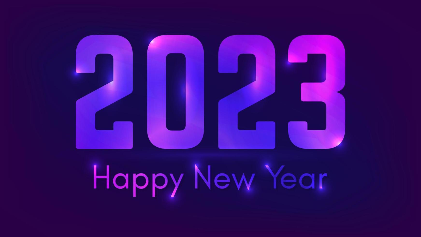 2023 Happy New Year neon background. Abstract neon backdrop with lights for Christmas holiday greeting card, flyers or posters. Vector illustration