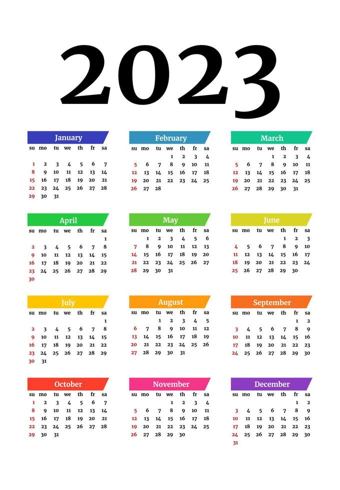 Calendar for 2023 isolated on a white background vector